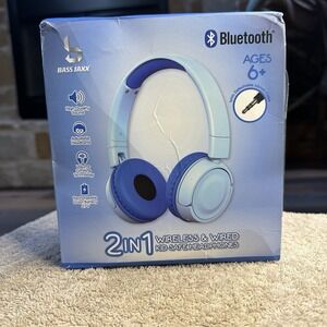 Wireless and Wired Kid Safe Bluetooth Headphones (2in1) Blue